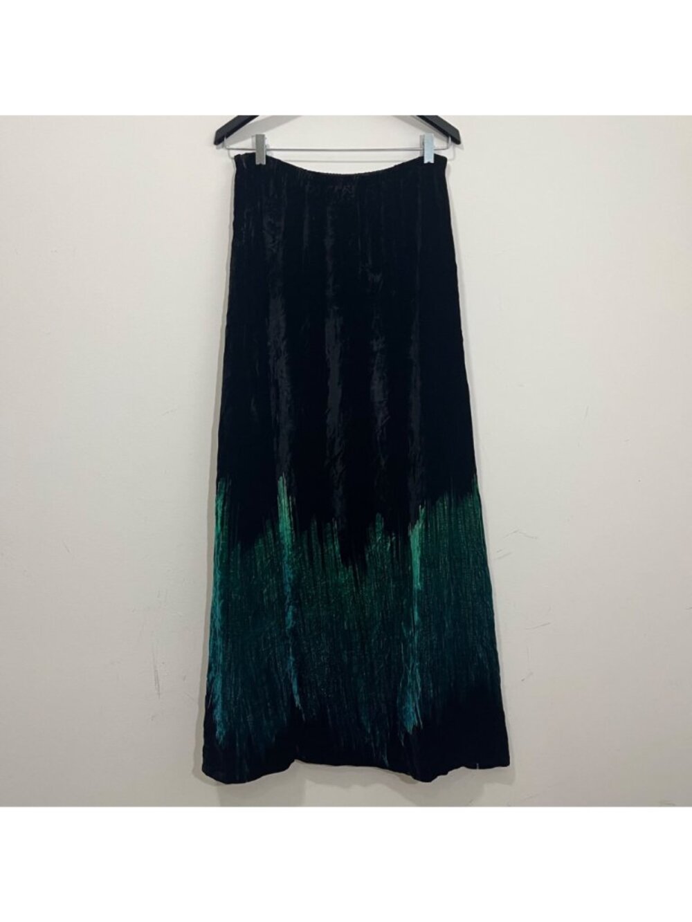 Vtg Giorgio Armani 90s Blue-Green Ombré Silk Velvet Runway Maxi Skirt XL EU 42 - Picture 3 of 15